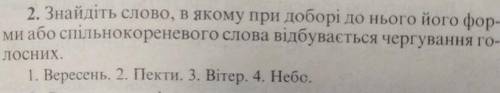 2. Знайдіть слово, в якому при доборі до нього його фор- ми або спільнокореневого слова відбувається