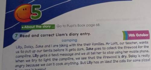 • About the story ... Go to Pupil's Book page 68. 7 Read and correct Liam's diary entry.campingLilly