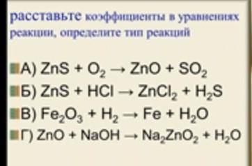 расставьте коэффициенты в уравнениях реакции, определите тип реакции.​