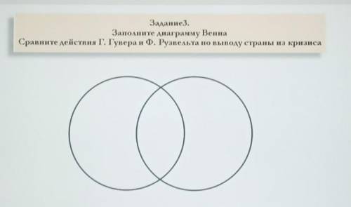 Задание3. Заполните диаграмму ВеннаСравните действия Г. Гувера и Ф. Рузвельта по выводу страны из кр
