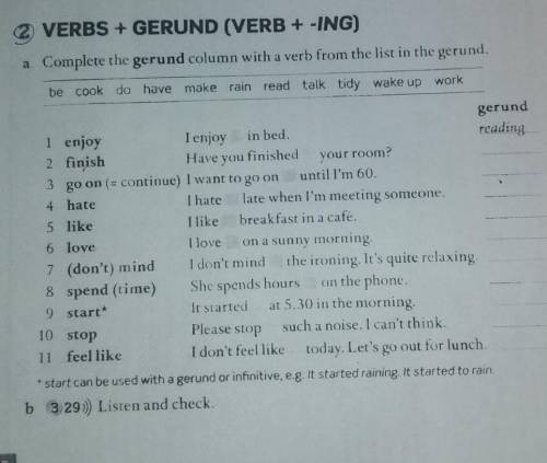 VERBS + GERUND (VERB + -ING) a Complete the gerund column with a verb from the list in the gerund.be