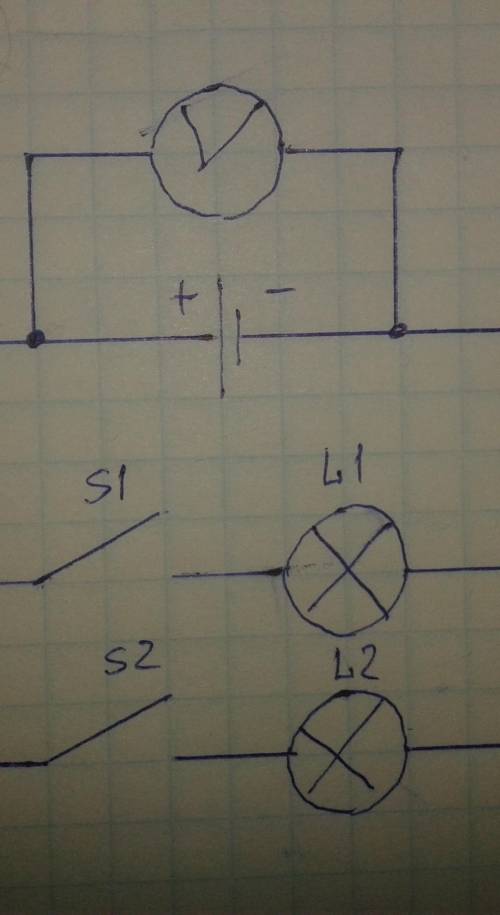 Нарисуйте схему цепи, состоящей из источника тока, лампы, звонка, амперметра.​