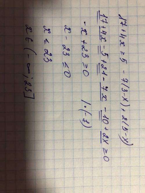 17 + 4х ≥ 5 – 7(3 - х) + 2(5 - х)