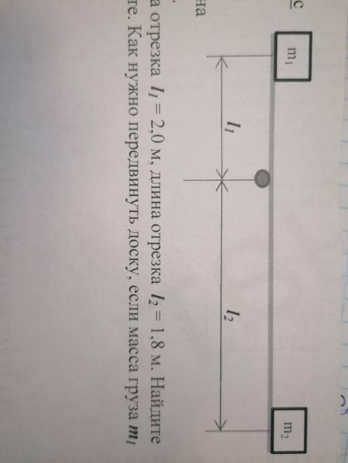 Два груза массами m1 =30 кг и m2 лежат на длинной доске, положенной на бревно. Доска находится в рав