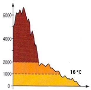Укажіть висоту, на якій температура повітря становить 0 °С. Біля підніжжя (0 м) температура 18°С. (