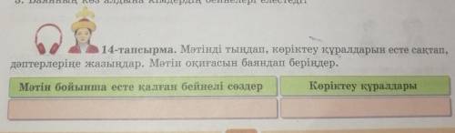 14-тапсырма. Мәтінді тыңдап, көріктеу құралдарын есте сақтап, дәптерлеріңе жазыңдар. Мәтін оқиғасын