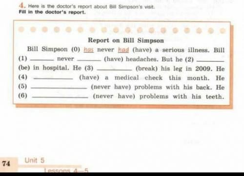 Here is the doctor's report about Bill Simpson's visit.Fill in the doctor's a report.​