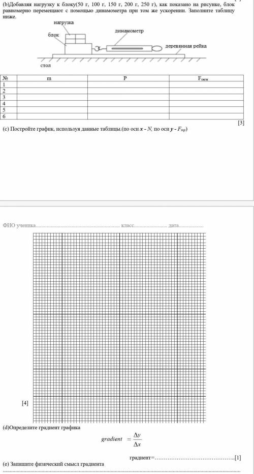 Добавляя нагрузку к блоку(50 г, 100 г, 150 г, 200 г, 250 г), как показано на рисунке, блок равномерн