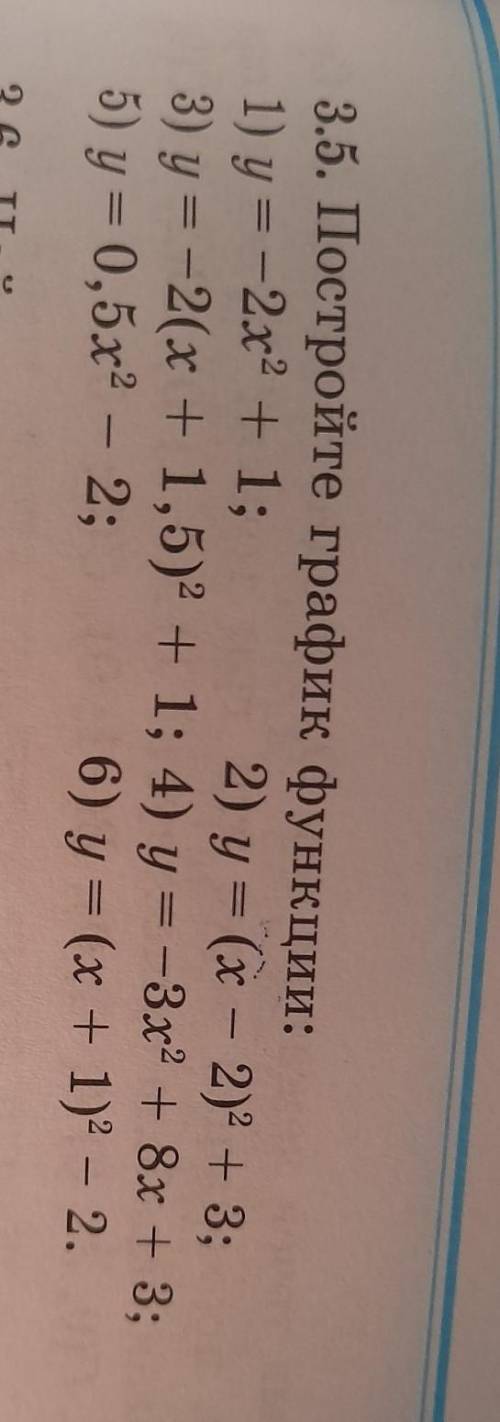 3.5. Постройте график функции: 1) у = -2х2 + 1; 2) g = (x - 2) + 3;3) y=-2(x + 1,5)2 + 1; 4) у = -3х