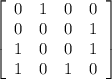 \left[\begin{array}{cccc}0&1&0&0\\0&0&0&1\\1&0&0&1\\1&0&1&0\end{array}\right]