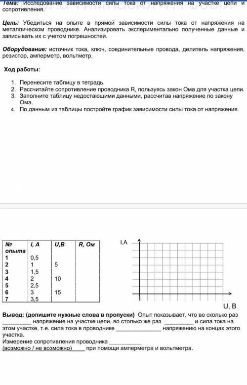 Лабораторная работа №4. Тема: Исследование зависимости силы тока от напряжения на участке цепи и соп