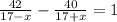 \frac{42}{17 - x} - \frac{40}{17 + x} = 1