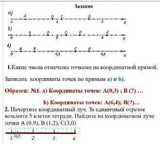 1.Какие числа отмечены точками на координатной прямой. Записать координаты точек по прямым а) и b).