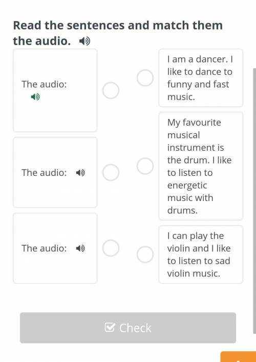 Read the sentences and match them the audio. I am a dancer. I like to dance to funny music. and fast