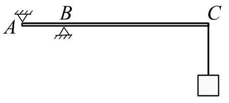 Oднородная горизонтально расположенная балка массой 60 кг и длиной 4 м шарнирно закреплена в точке А