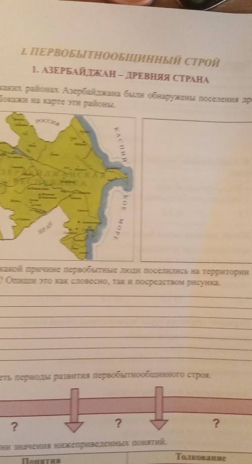 1. В каких районах Азербайджана были обнаружены поселения древних людей? Покажи на карте эти районы.