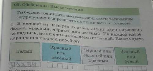 в каждой из четырёх коробок лежит 1 карандашей белый красный черный или Зеленый на каждой коробке на