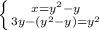 \left \{ {{x=y^{2} - y } \atop 3y - (y^{2} - y) =y^{2} }} \right.