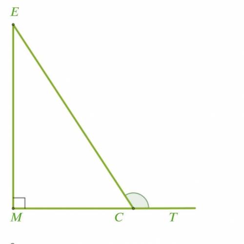 Дан прямоугольный треугольник и внешний угол угла ∡ . Определи величины острых углов данного треугол