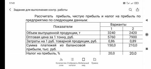 Рассчитать прибыль, чистую прибыль и налог на прибыль по предприятию по следующим данным: