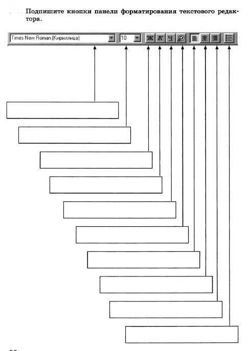 Подпишите кнопки панели форматирования текстового документа