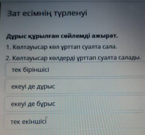 Зат есімнің түрленуіДұрыс құрылған сөйлемді ажырат.