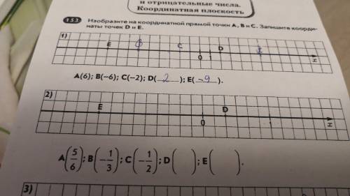 Изобразите на координатной прямой точки A B C. Запишите координаты точек D, E