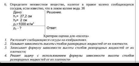 Определите неизвестное вещество, налитое в правое колено сообщающихся сосудов, если известно, что в