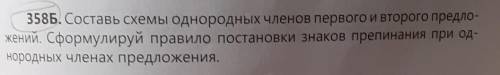 358Б. Составь схемы однородных членов первого и второго предло- жений. Сформулируй правило постановк