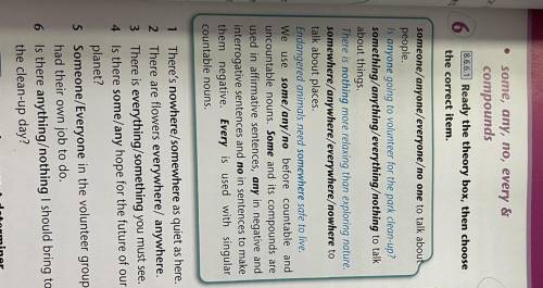 • some, any, no, every & compounds 8.6.6.1 Ready the theory box, then choose the correct item. 6