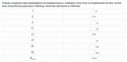 Ученик соединил два проводника последовательно, измерил силу тока и напряжения на них, затем внес по