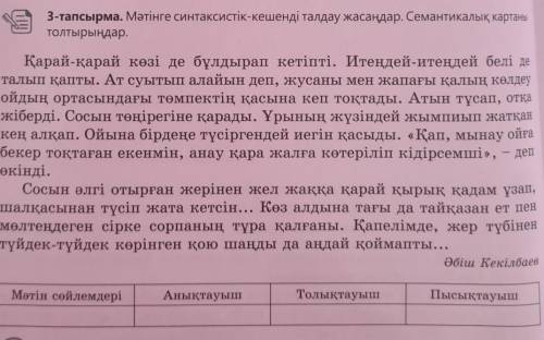 3-тапсырма. Мәтінге синтаксистік-кешенді талдау жасаңдар. Семантикалық картаны толтырыңдар.Қарай-қар