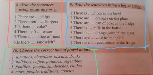 8. Write the sentences using some, any or a.1. There are chips2. There aren't burgers3.Is there c