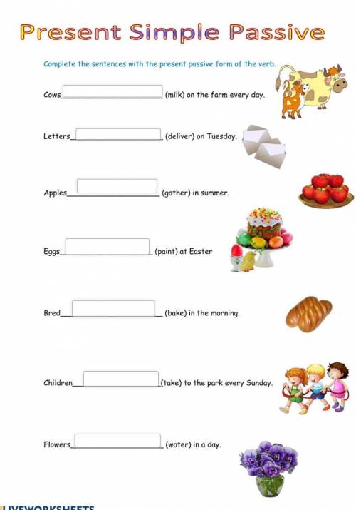 Present Simple Passive Complete the sentences with the present passive form of the verb.Cows (milk)