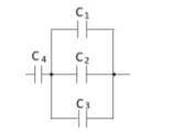 Если C1 = C2 = C3 = C4, определите емкость конденсаторной батареи, показанной на рисунке.