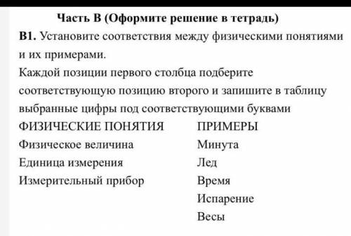 Устоновитеи соответствия межну физическими понятиями и их примерами. Каждой позиции первого столбца