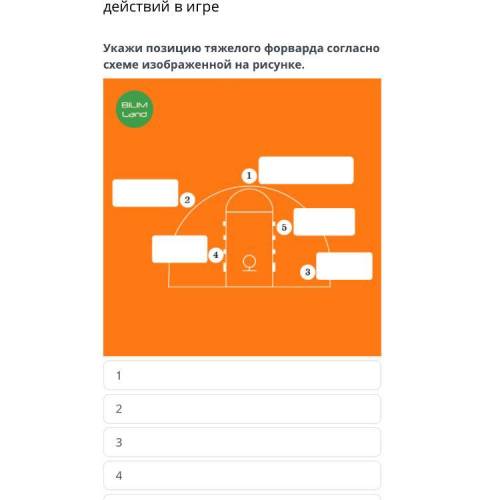 Укажи позицию тяжелого форварда согласно схеме изображенной на рисунке. 1 2 3 4 5