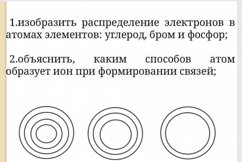 1. изобразить распределение электронов в атомах элементов: углерод, бром и фосфор;​