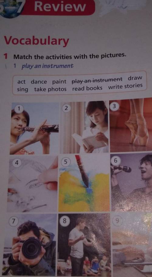 4 Vocabulary1 Match the activities with the pictures.1 play an instrumentact dance paint play an ins