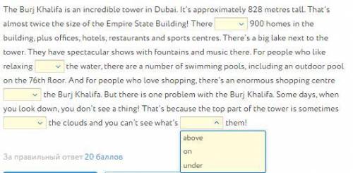 Read about a tower in Dubai. For each gap tick the correct word.