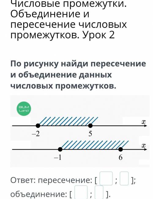 По рисунку найди пересечение и объединение данных числовых промежутков. ​