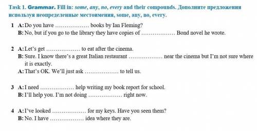 Fill in: some, any, no, every and their compounds. Дополните предложения используя неопределенные ме