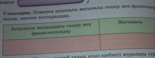 7-тапсырма. Повестен ауыспалы мағыналы сөздер мен фразеологизмдертауып, кестені толтырыңдар.​