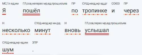 Я пошёл по тропинке и через несколько минут вновь услышал шум. выполнить синтаксический разбор предл