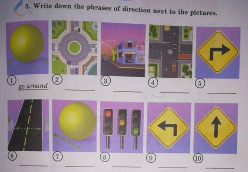 5. Write down the phrases of direction next to the pictures. 1234567910​