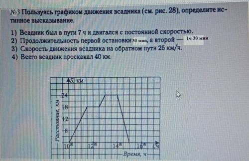Номер 3. есть график движения всадника,на рисунке 28. какое из 4-ех высказываний правильное?1) всадн