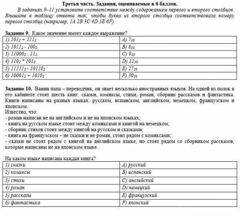 б даю Задание 9. Какое значение имеет каждое выражение? 1) 1012 + 1112 А) 710 2) 10112 - 1003 3) 110