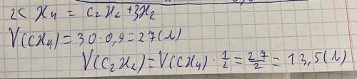 Скільки літрів ацетилену можна добути з 30 літріа метану, якщо містить 10% домішок​