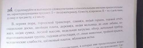 245. Сгруппируйте и выпишите словосочетания с относительными именами прилагательны-ми, характеризующ