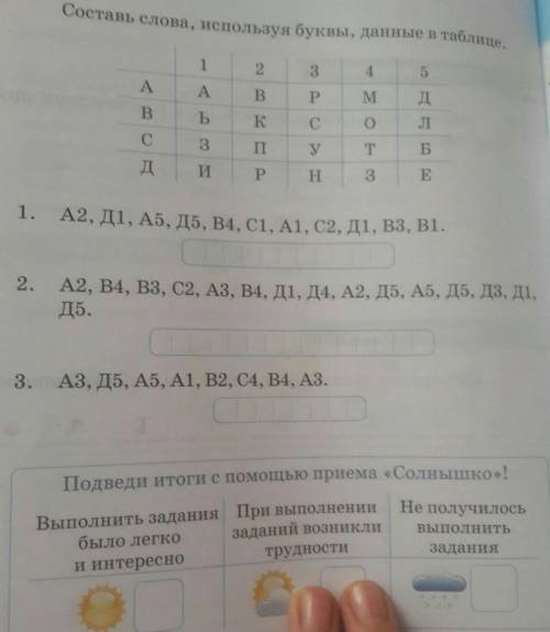 Составь слова используя буквы данные в таблицетам надо по циврам и буквам поиогите